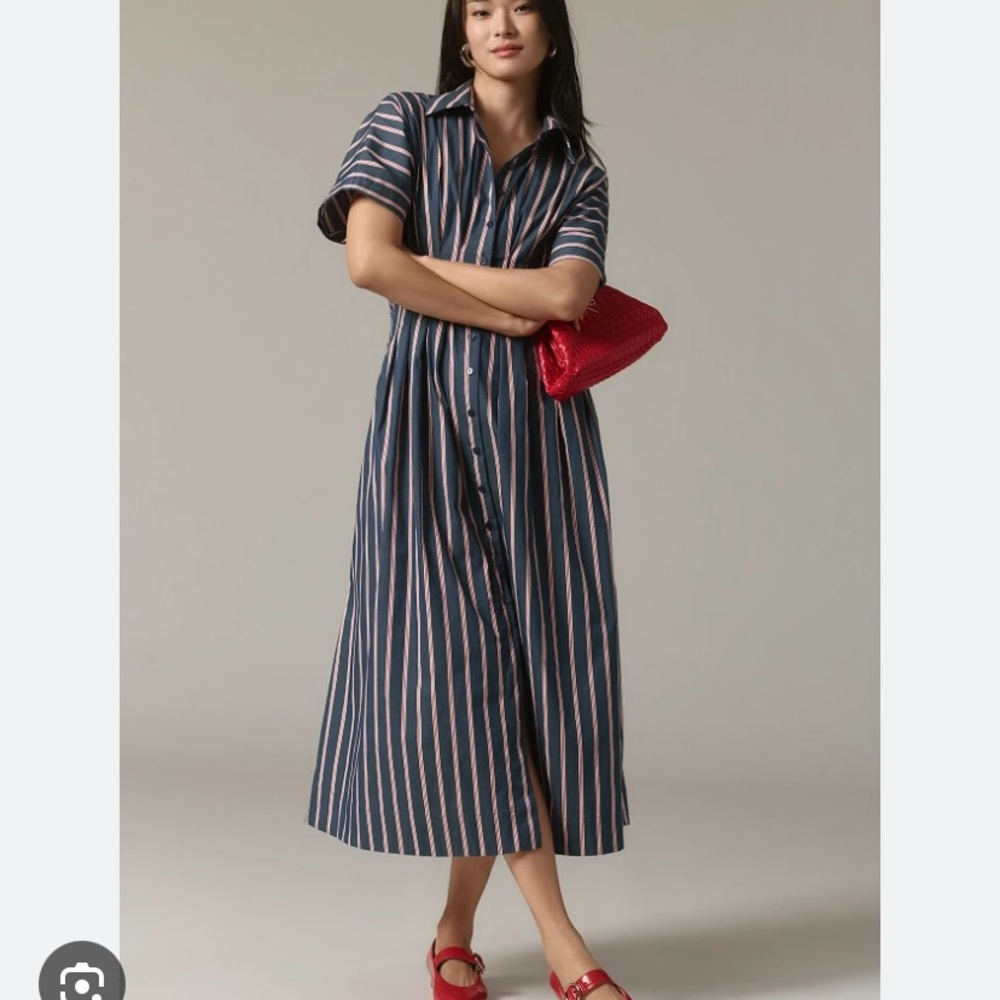 The Tobie button front pleated shirt dress by Exquise.